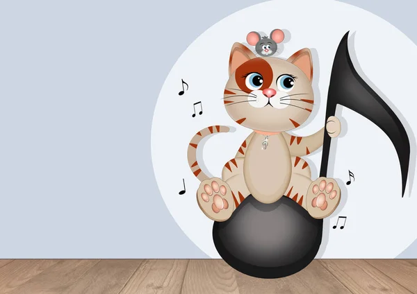 Ilustración Músico Gato Nota Musical — Foto de Stock