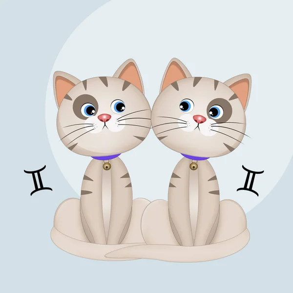 Ilustração Gato Signo Zodíaco Gêmeos — Fotografia de Stock