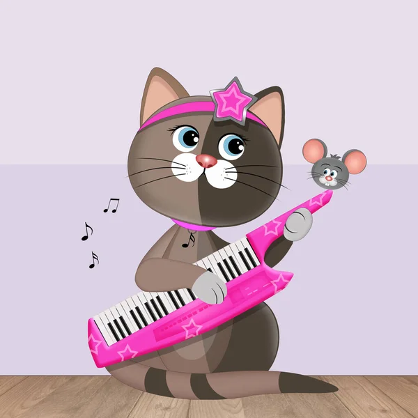 Ilustración Gato Tocando Piano —  Fotos de Stock