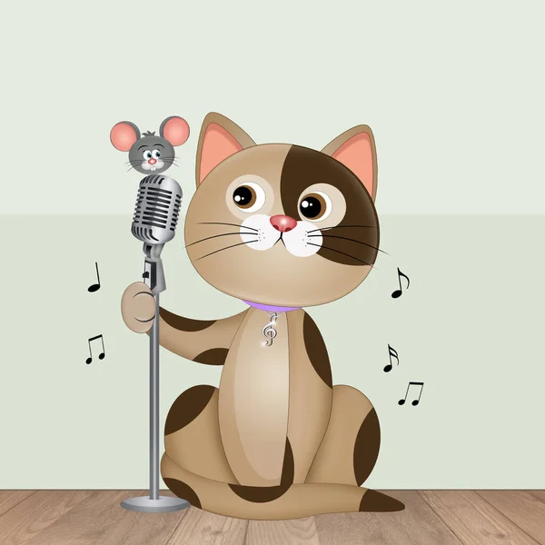 Ilustración Del Gato Cantante —  Fotos de Stock
