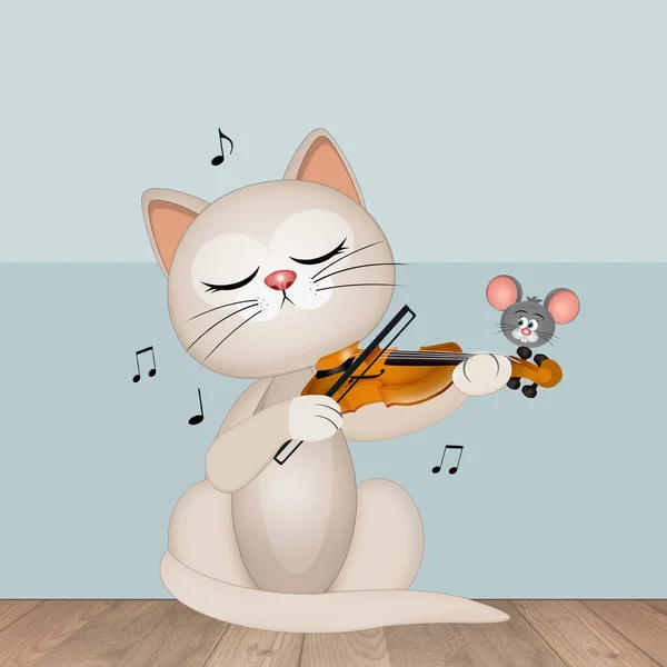 Hegedűn Játszó Macska Illusztrációja — Stock Fotó