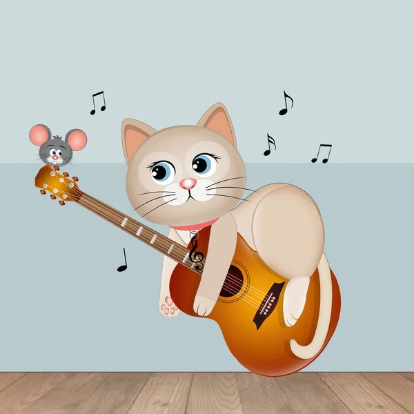 Gitarda Kedi Resmi — Stok fotoğraf
