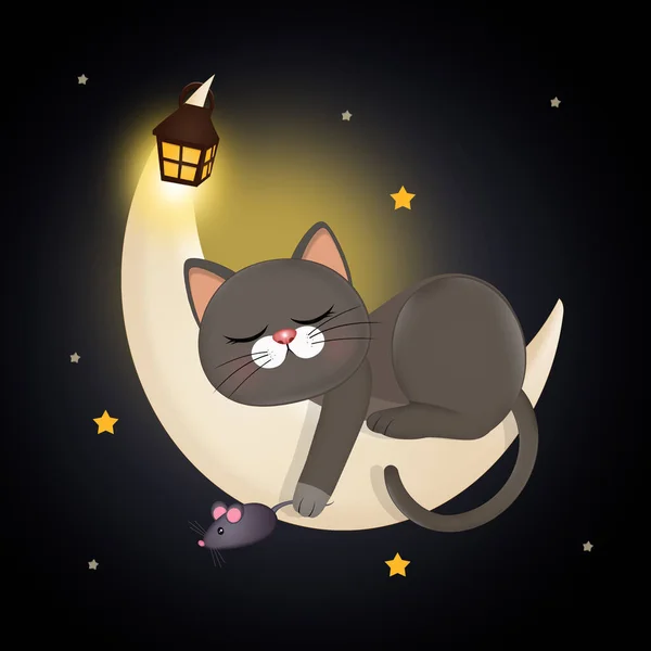 Imajinasi Lucu Kucing Tidur Bulan — Stok Foto