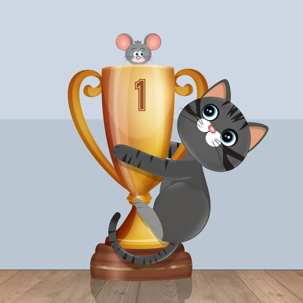 Pokalsieger Meister Katze Illustration — Stockfoto