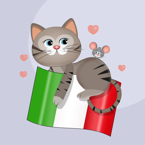 Смешная Иллюстрация Кота Итальянском Флаге — стоковое фото