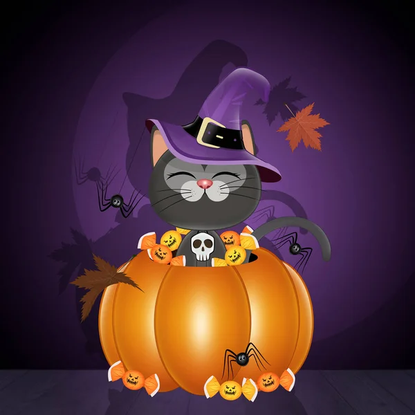 Illustrazione Del Gatto Halloween Nella Zucca — Foto Stock
