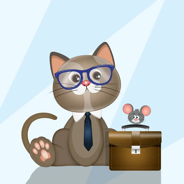 Rolig Illustration Företag Katt — Stockfoto