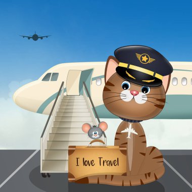 Havaalanındaki pilot kedinin çizimi