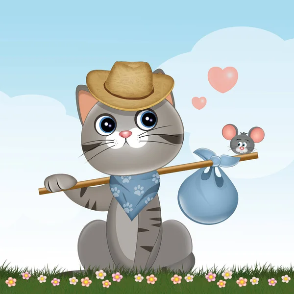 Funny Illustration Wandering Cat — Stock Photo, Image