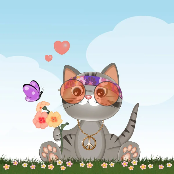 Funny Illustration Hippy Kitten — Stock Photo, Image