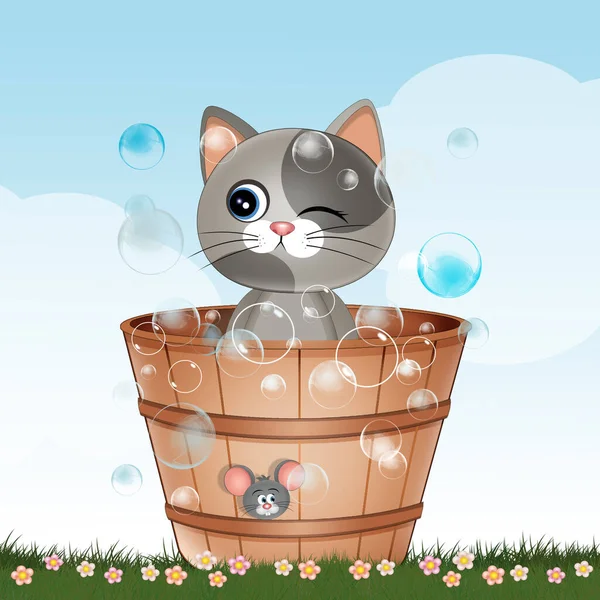 Ilustrace Kočky Vaně Koupe — Stock fotografie