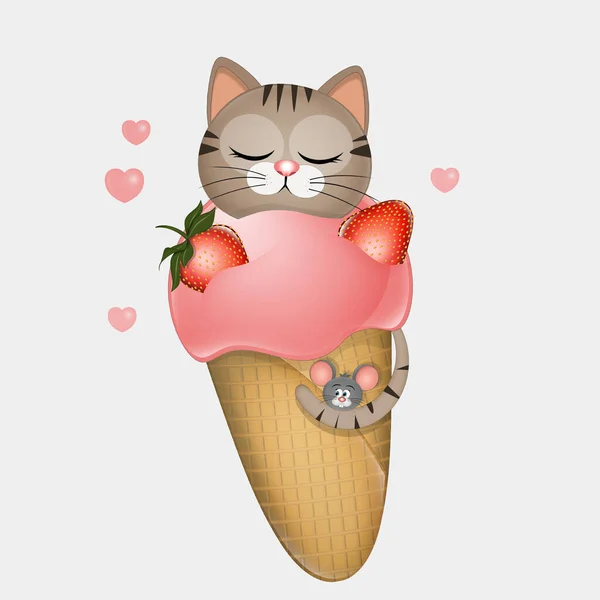아이스크림 원추에 고양이의 — 스톡 사진