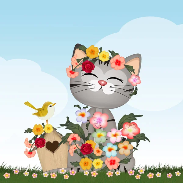 Illustration Der Katze Frühling — Stockfoto
