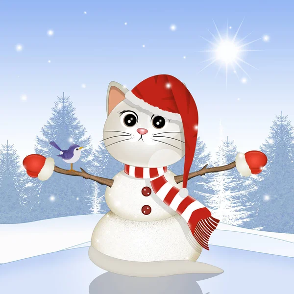 冬季雪人猫的图例 — 图库照片