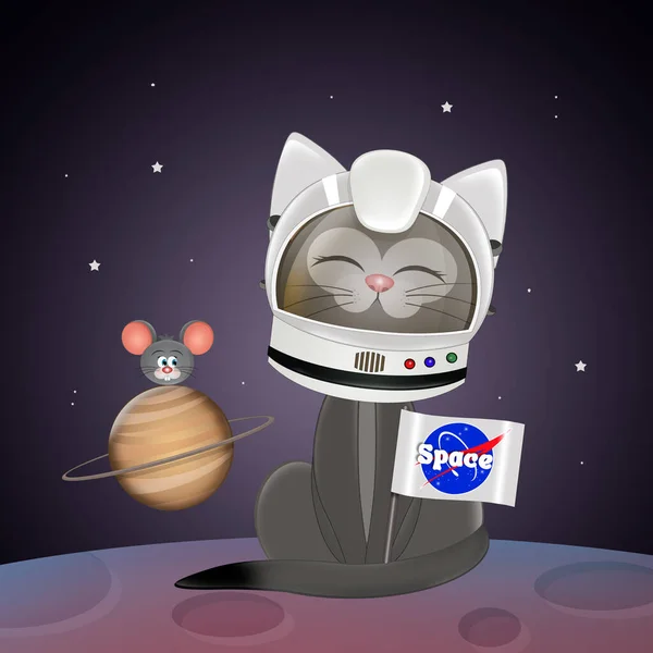 宇宙飛行士猫の面白いイラスト — ストック写真