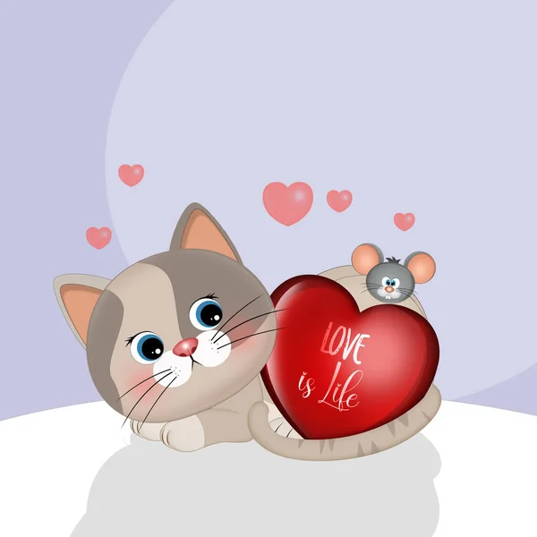 Иллюстрация Котенка Маленьким Сердцем — стоковое фото