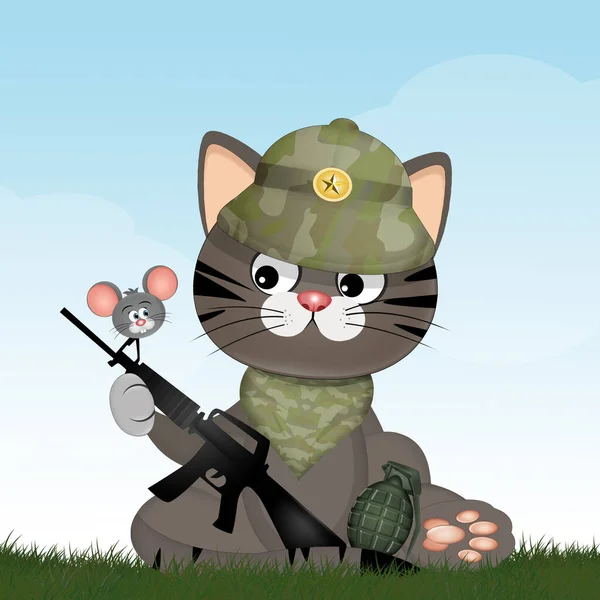 Illustrazione Divertente Del Gatto Soldato — Foto Stock