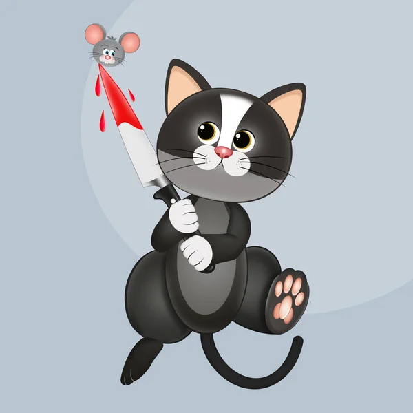 Macska Késsel Történő Ábrázolása — Stock Fotó