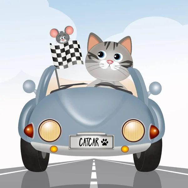 Ilustrace Kočky Jak Řídí Auto — Stock fotografie