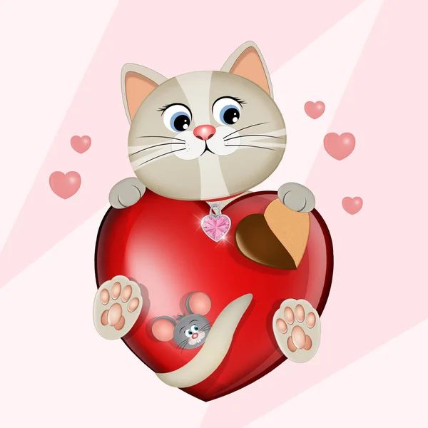Illustration Cat Heart Love Biscuit — Stock Photo, Image