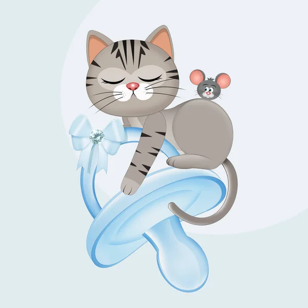 파란색 고무젖꼭지 고양이의 — 스톡 사진