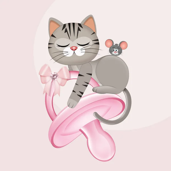 Illustration Cat Pink Pacifier — Stock Photo, Image