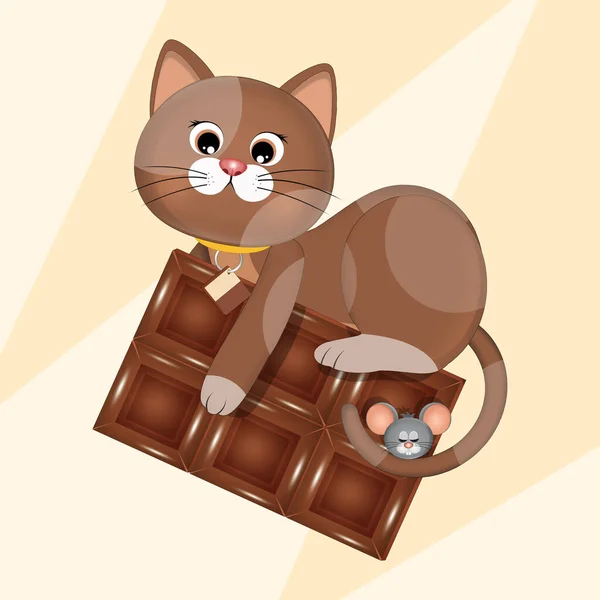 funny illustration of cat on chocolate