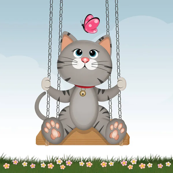 stock image funny illustration of cat on swing