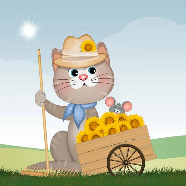Funny Illustration Farmer Cat — Stock Photo, Image