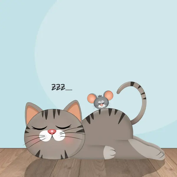 illustration of cat sleeping on the floor