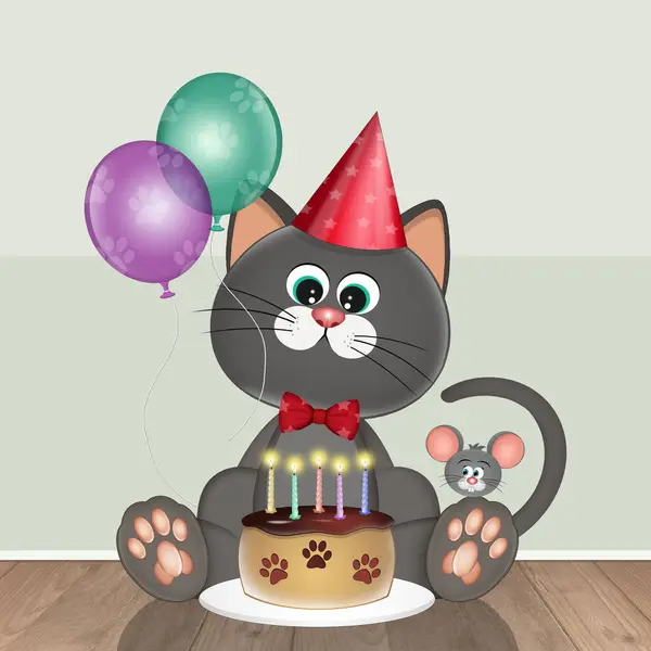 illustration of cat celebrating birthday