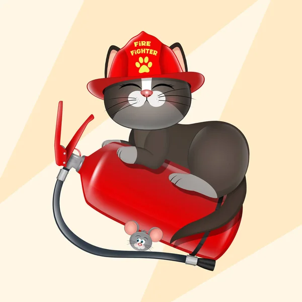 消火器の消防猫のイラスト — ストック写真