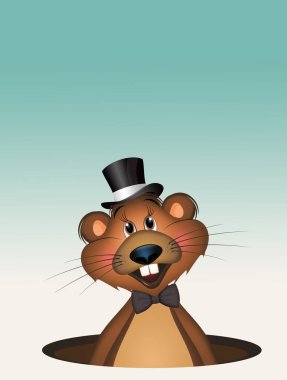 Delikteki dağ sıçanının komik bir çizimi