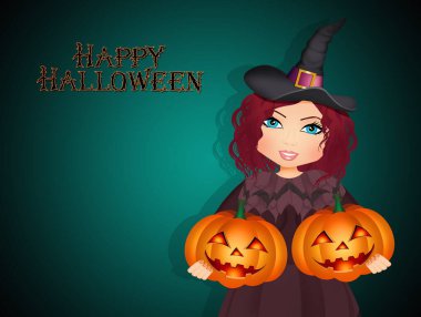 İki balkabağıyla cadılar bayramı cadısının resmi