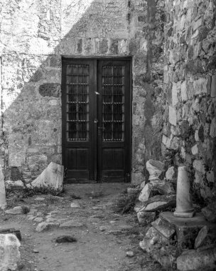 old wooden door, abandoned house, vintage