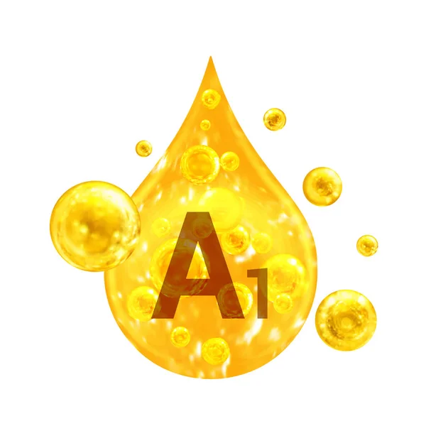 ビタミンA1 黄金のドロップと酸素泡とボールをイメージします 健康の概念 白地に隔離された — ストック写真