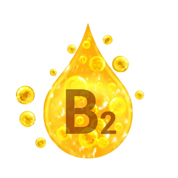 ビタミンB2 黄金のドロップと酸素泡とボールをイメージします 健康の概念 白地に隔離された — ストック写真