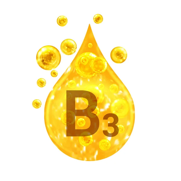 ビタミンB3 黄金のドロップと酸素泡とボールをイメージします 健康の概念 白地に隔離された — ストック写真