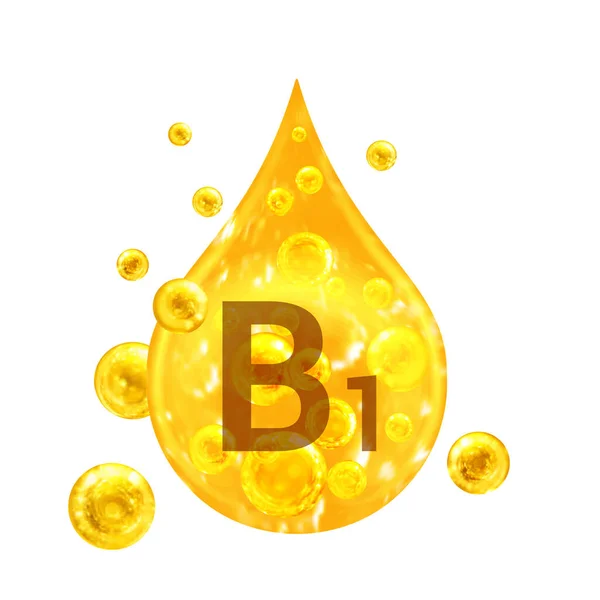 ビタミンB1 黄金のドロップと酸素泡とボールをイメージします 健康の概念 白地に隔離された — ストック写真