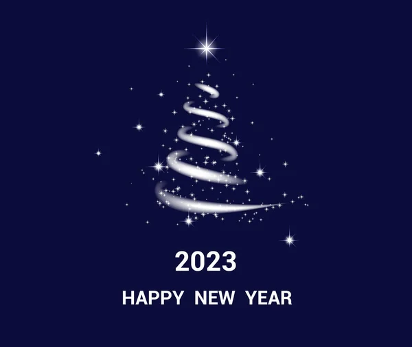 Christmas Tree Stars Snow Blizzard Happy New Year 2023 Blue — Stock Vector
