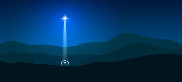 Ster Van Bethlehem Donkerblauwe Nacht Achtergrond — Stockvector