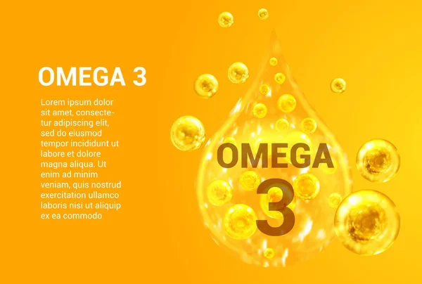 ビタミンOmega3 酸素泡を持つ黄金の滴のベクトル画像とバナー 健康コンセプト — ストックベクタ