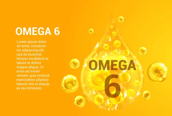 Vitamina Omega Baner Com Imagens Vetoriais Gotas Douradas Com Bolhas —  Vetores de Stock