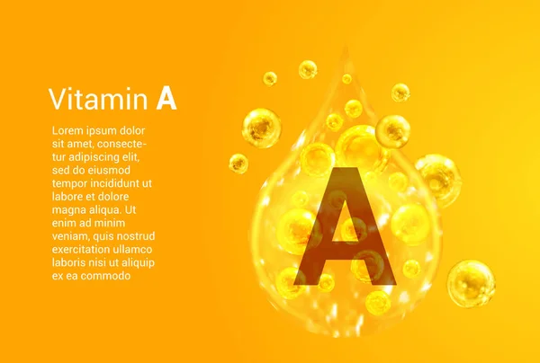 ビタミンA酸素泡を持つ黄金の滴のベクトル画像とバナー 健康コンセプト — ストックベクタ