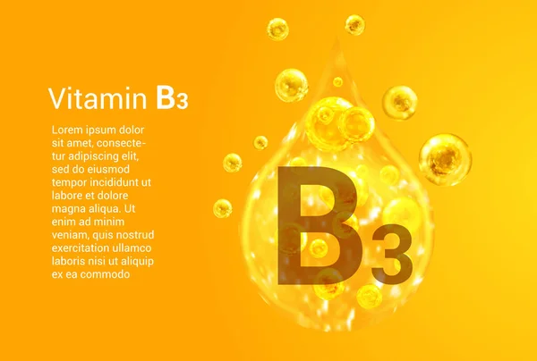 Vitamina Baner Con Immagini Vettoriali Gocce Oro Con Bolle Ossigeno — Vettoriale Stock