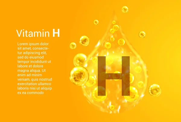 酸素泡を持つ黄金の滴のベクトル画像とビタミンH バナー 健康コンセプト — ストックベクタ
