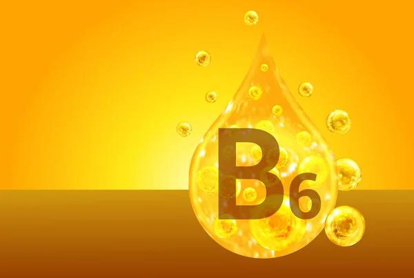 ビタミンB6 酸素泡で黄金の滴 健康コンセプト — ストック写真