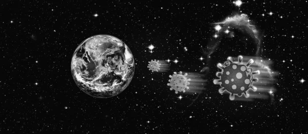Vírusok Megtámadták Föld Bolygót Csillagos Fekete Fehér Kép Elemeit Nasa — Stock Fotó