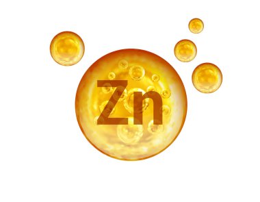 Beyaz arka planda izole edilmiş Zn altın topları. Zn Çinko.