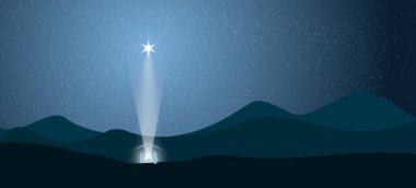 İsa 'nın yemliğinin üzerinde parlayan yıldız koyu mavi gökyüzü